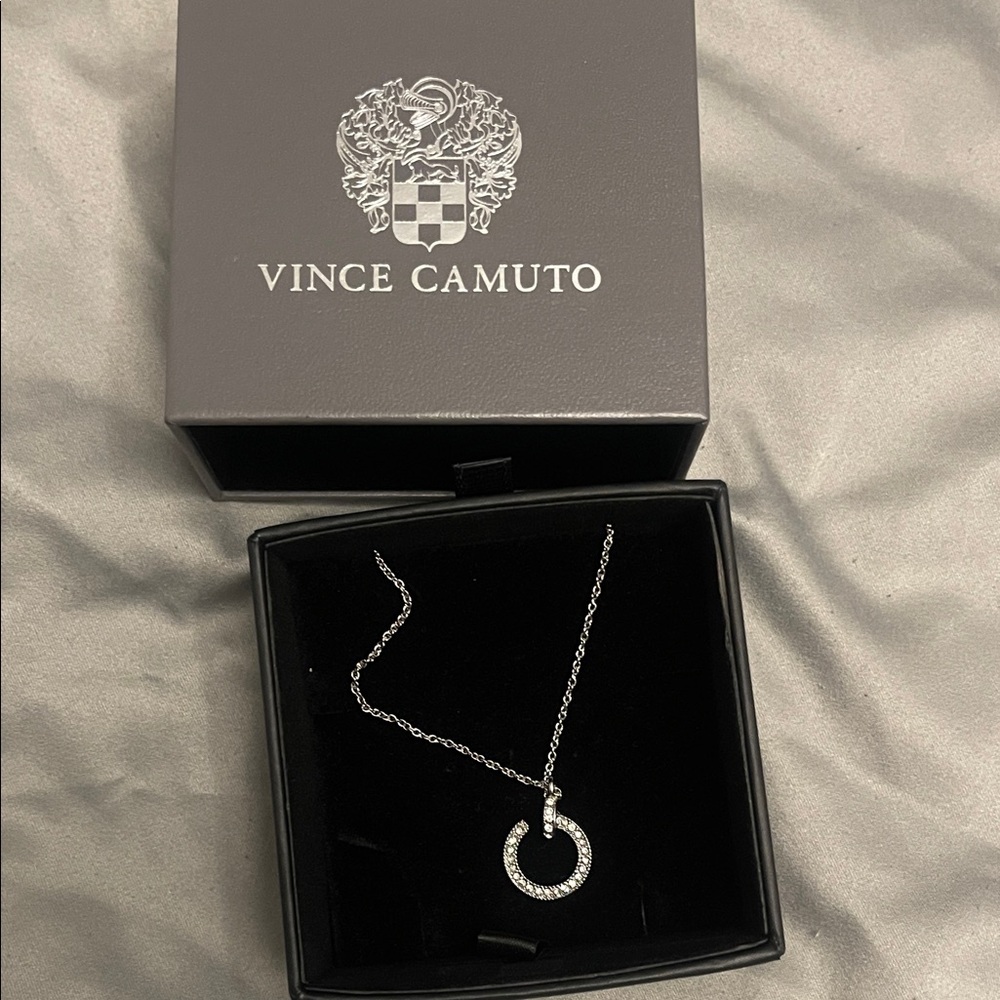 Vince Camuto Silver Necklace with Circular Crystal Pendant